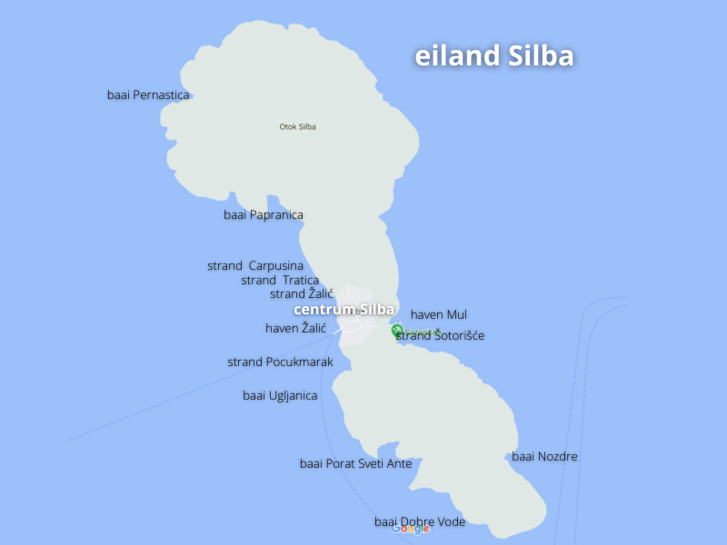 Eiland Silba kaart, baaien
